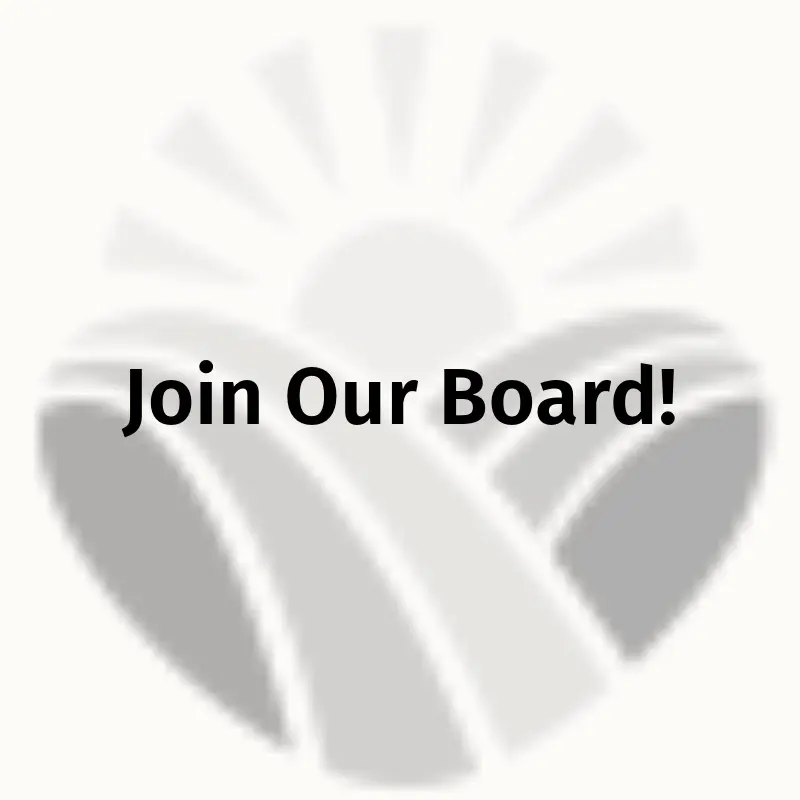 Blurred Heartland Pride logo with bold text stating ‘Join Our Board!’, warmly inviting you to apply for the open positions.